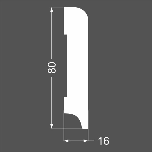 Плинтус МДФ под покраску Ликорн Р 2.80.16 прямой скругленный 2070×80×16
