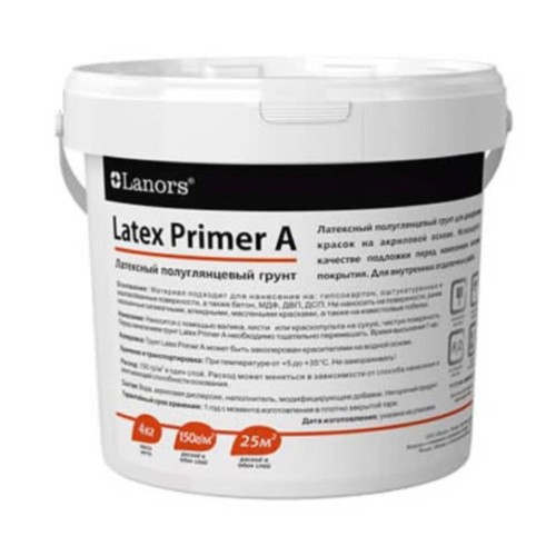 Грунтовка латексная полуглянцевая Lanors Latex Primer A для декоративных покрытий 4 кг