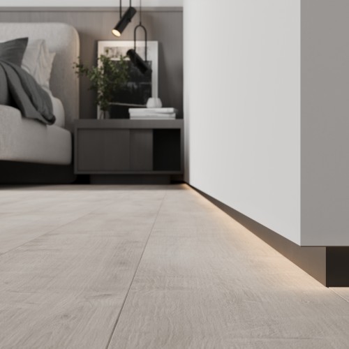 Плинтус алюминиевый скрытый Ликорн C-04.2.3 черный с подсветкой 2050×105×13,3