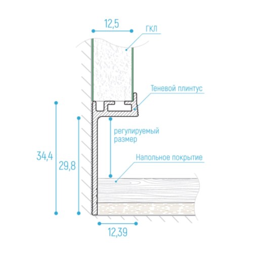 Плинтус алюминиевый теневой Kraab systems GIPPS 2000×34,4×12,4 Плинтус алюминиевый теневой Kraab systems GIPPS 2000×34,4×12,4