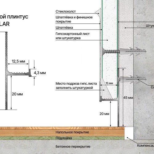 Плинтус алюминиевый теневой Laconistiq Regular Черный 31-11-300 3000×45×15