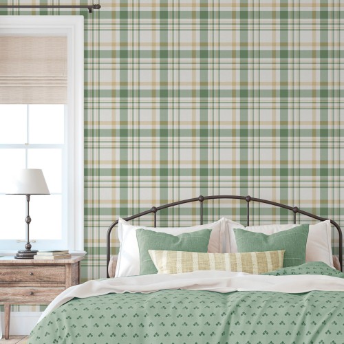 Обои Aura Spring Plaid green 1906-5 10,05×0,53 фото в интерьере