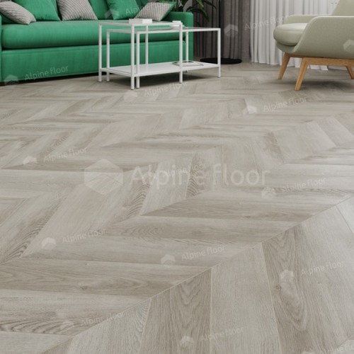 Кварцвиниловая плитка Alpine Floor клеевая Chevron Alpine LVT Дуб Фантазия Chevron французская елка 555×127×2,5 фото в интерьере