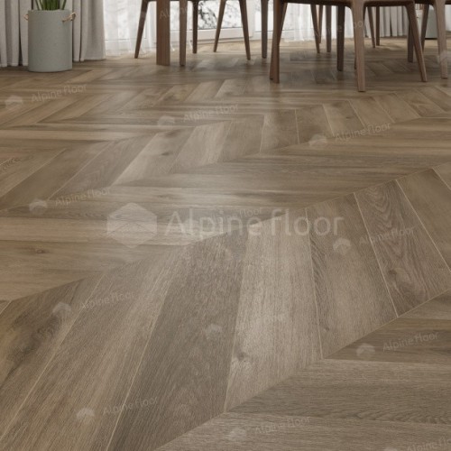 Кварцвиниловая плитка Alpine Floor клеевая Chevron Alpine LVT Дуб Насыщенный Chevron ECO 20-4 французская елка 555×127×2,5 фото в интерьере