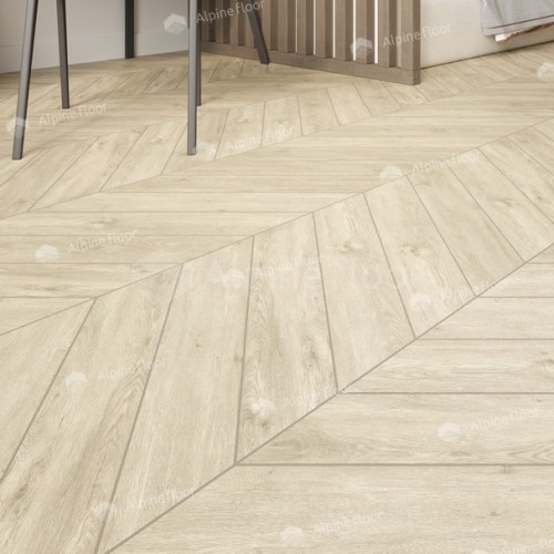 Кварцвиниловая плитка Alpine Floor клеевая Chevron Alpine LVT Сонома Chevron ECO 20-7 французская елка 555×127×2,5 фото в интерьере