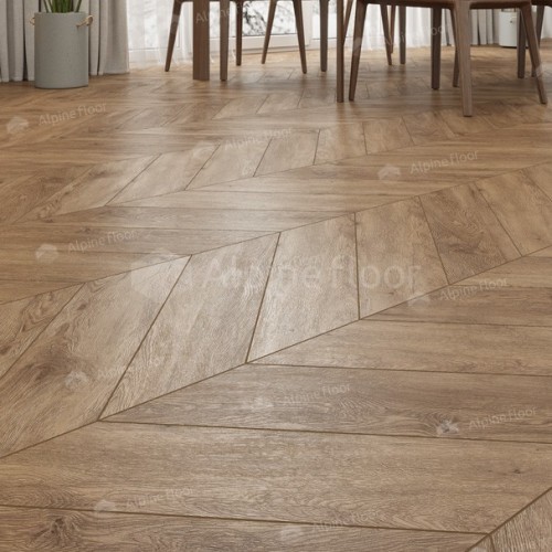 Кварцвиниловая плитка Alpine Floor клеевая Chevron Alpine LVT Гевуина Chevron ECO 20-10 французская елка 555×127×2,5 фото в интерьере