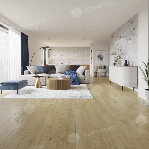 Кварцвиниловый SPC ламинат Alpine Floor ProNature Nore 61865 1290×203×4 фото в интерьере