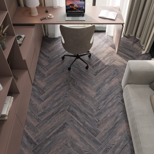 Кварцвиниловый SPC ламинат Cronafloor Herringbone Дуб Бордо H006 венгерская елка 640×128×4,5