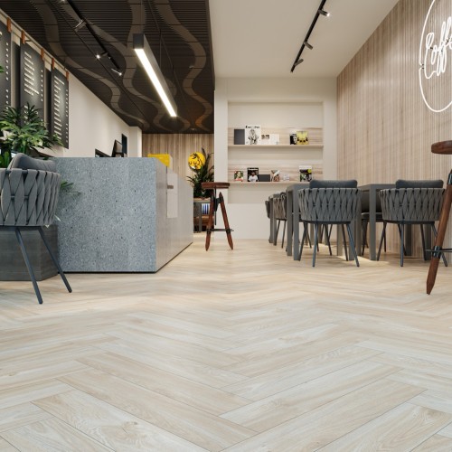 Кварцвиниловый SPC ламинат Cronafloor Herringbone Дуб Ницца H002 венгерская елка 640×128×4,5