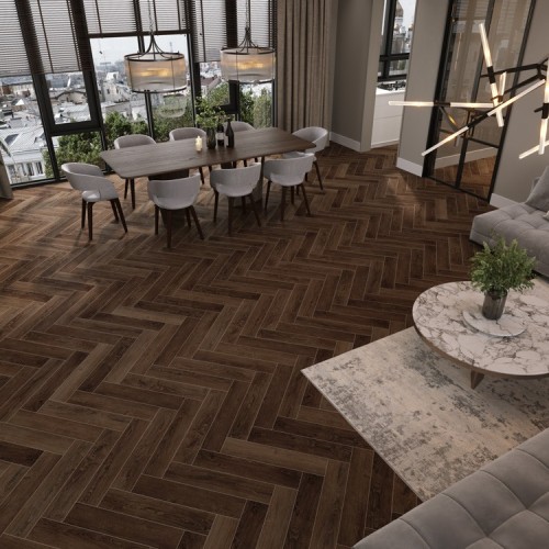 Кварцвиниловый SPC ламинат Cronafloor Herringbone Дуб Тулуза H001 венгерская елка 640×128×4,5