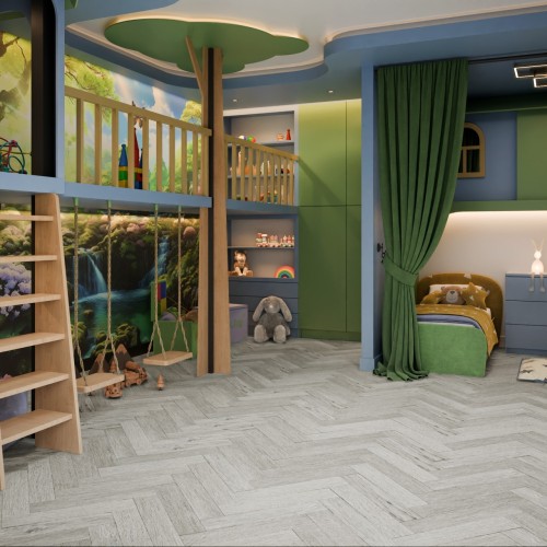 Кварцвиниловая плитка Damy Floor клеевая London LVT Йорк York 191023EL-04-LVT венгерская елка 590×118×2,5 фото в интерьере