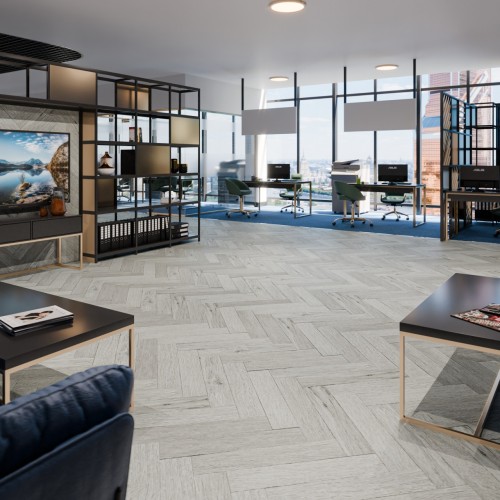 Кварцвиниловая плитка Damy Floor клеевая London LVT Йорк York 191023EL-04-LVT венгерская елка 590×118×2,5 фото в интерьере