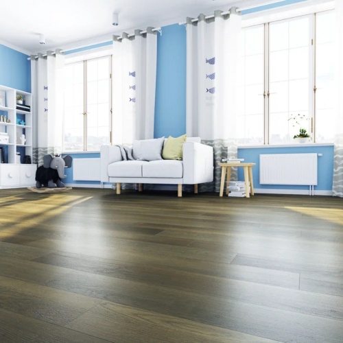 Кварцвиниловый SPC ламинат Home Expert Natural Дуб Золотой лес 0-003 1220×150×3,5 фото в интерьере