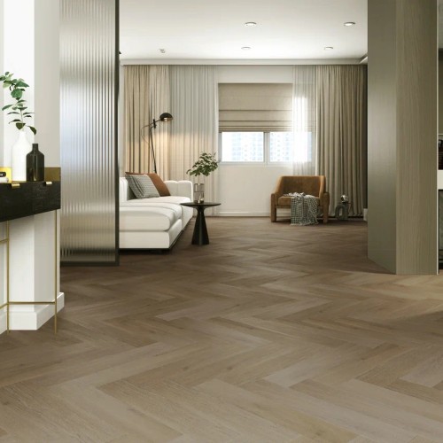 Кварцвиниловый SPC ламинат Home Expert Parquet Дуб Ливингстон 33-3009 венгерская елка 615×123×3,5 фото в интерьере