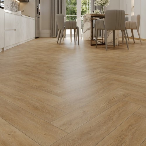 Кварцвиниловый SPC ламинат Evofloor Parguet Click Parquet Oak Sand Дуб Песочный HP 0090 венгерская елка 600×125×4 фото в интерьере