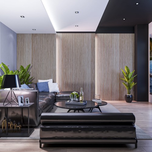 МДФ стеновая панель акустическая Cosca Decor Сканди Ясень Тирамису черный войлок 2750×600×19