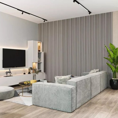 МДФ стеновая панель акустическая Cosca Decor Сканди Дуб Дымчатый черный войлок 600×600×19