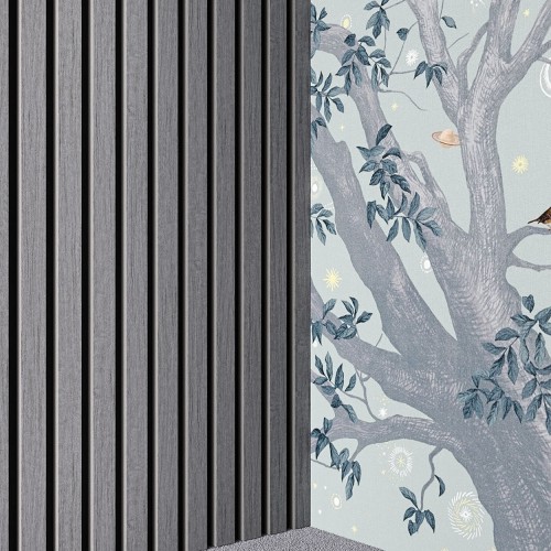 МДФ стеновая панель акустическая Cosca Decor Монако Дуб Ардженто Светло-серый черный войлок 2750×600×21