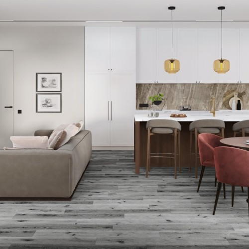 Кварцвиниловая плитка Damy Floor клеевая Family LVT Дуб Сильвер Silver Oak T7020-23-LVT 1227×187×2,5