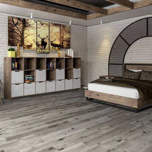 Кварцвиниловая плитка Damy Floor клеевая Family LVT Дуб Состаренный Серый Aged Gray Oak T7020-5D-LVT 1227×187×2,5