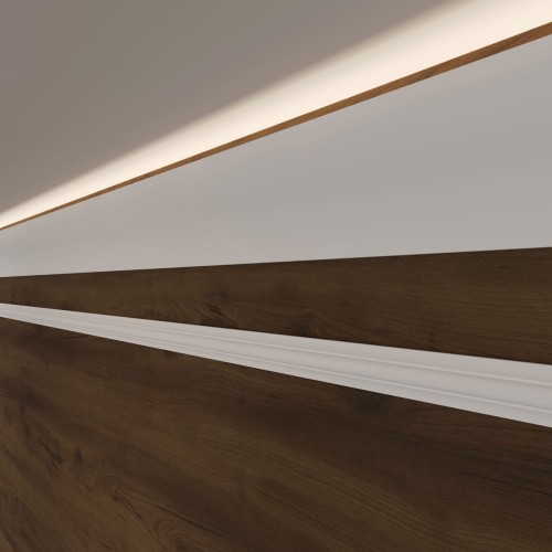 Потолочный плинтус под покраску Cosca Decor KX002 с подсветкой 2000×53×120
