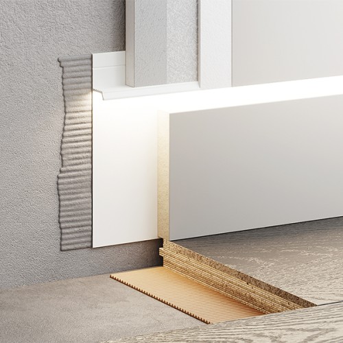 Плинтус алюминиевый скрытый с подсветкой Modern Decor RAL 9003 Белый 87-88-96 2500×104,6×13,8