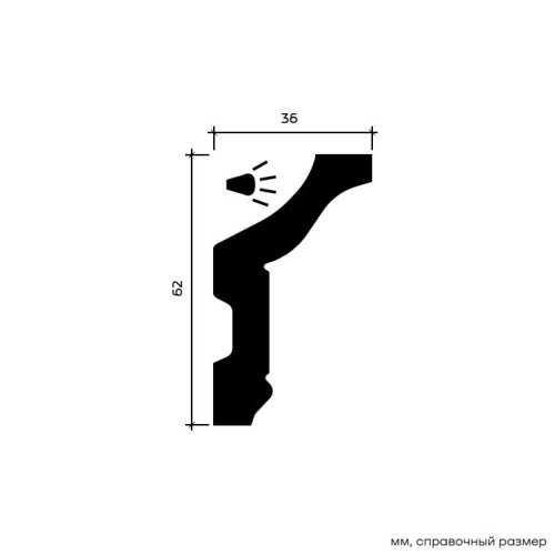 Потолочный плинтус под покраску Европласт 1.50.174 с подсветкой 2000×36×62