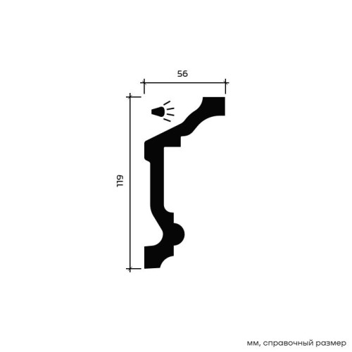 Потолочный плинтус под покраску Европласт 1.50.177 с подсветкой 2000×56×119