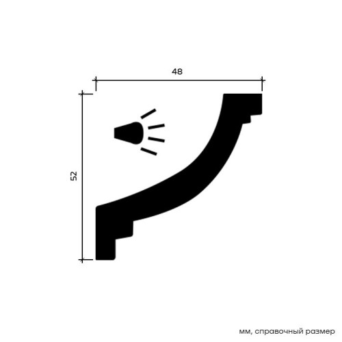 Потолочный плинтус под покраску Европласт 1.50.215 с подсветкой 2000×48×52