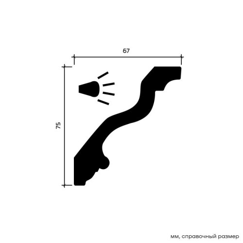 Потолочный плинтус под покраску Европласт 1.50.216 с подсветкой 2000×67×75