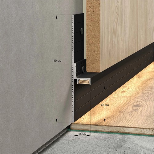 Профиль алюминиевый теневой с подсветкой Laconistiq Universal Panel Черный 44-11-300 3000×21,5×18,1