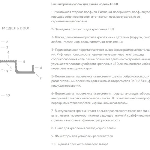Плинтус алюминиевый теневой под покраску с подсветкой Decaro D001 2000×55×27