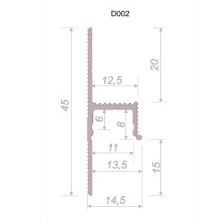 Плинтус алюминиевый теневой под покраску с подсветкой Decaro D002 2000×45×14,5