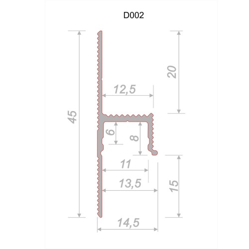 Плинтус алюминиевый теневой под покраску с подсветкой Decaro D002 2000×45×14,5