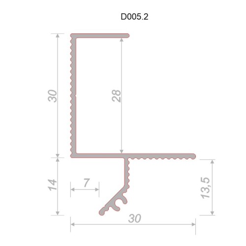 Профиль алюминиевый теневой под покраску Decaro D005.2 2000×30×44