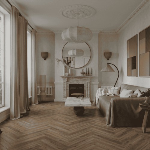 Ламинат Norland Herringbone Elegant Дуб Велла LF303-37 венгерская елка 600×100×8