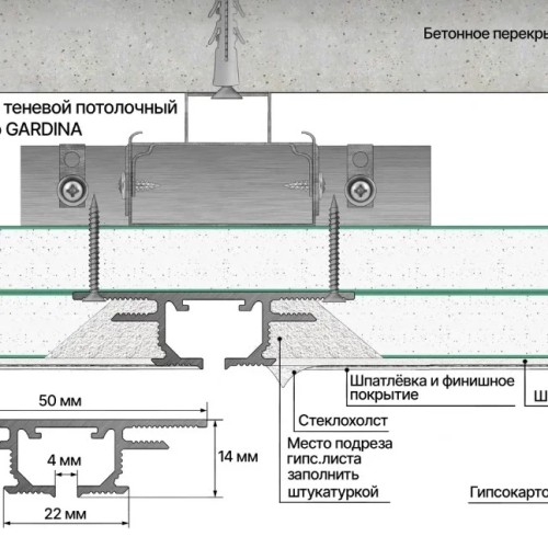 Профиль алюминиевый теневой для штор Laconistiq Gardina RAL9016 Белый муар 55-32-300 3000×50×14