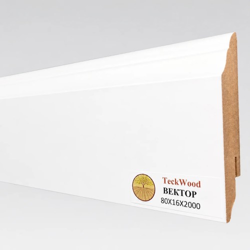 Плинтус МДФ ламинированный TeckWood белый Вектор матовый 2000×80×16