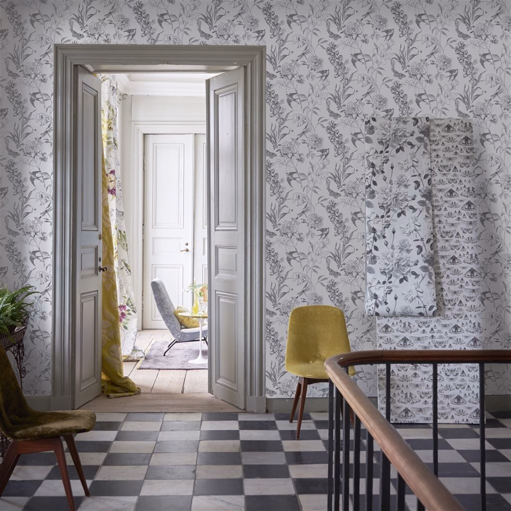 Обои Designers Guild Jardin Des Plantes Sibylla Garden Black And White PDG721/01 фото в интерьере