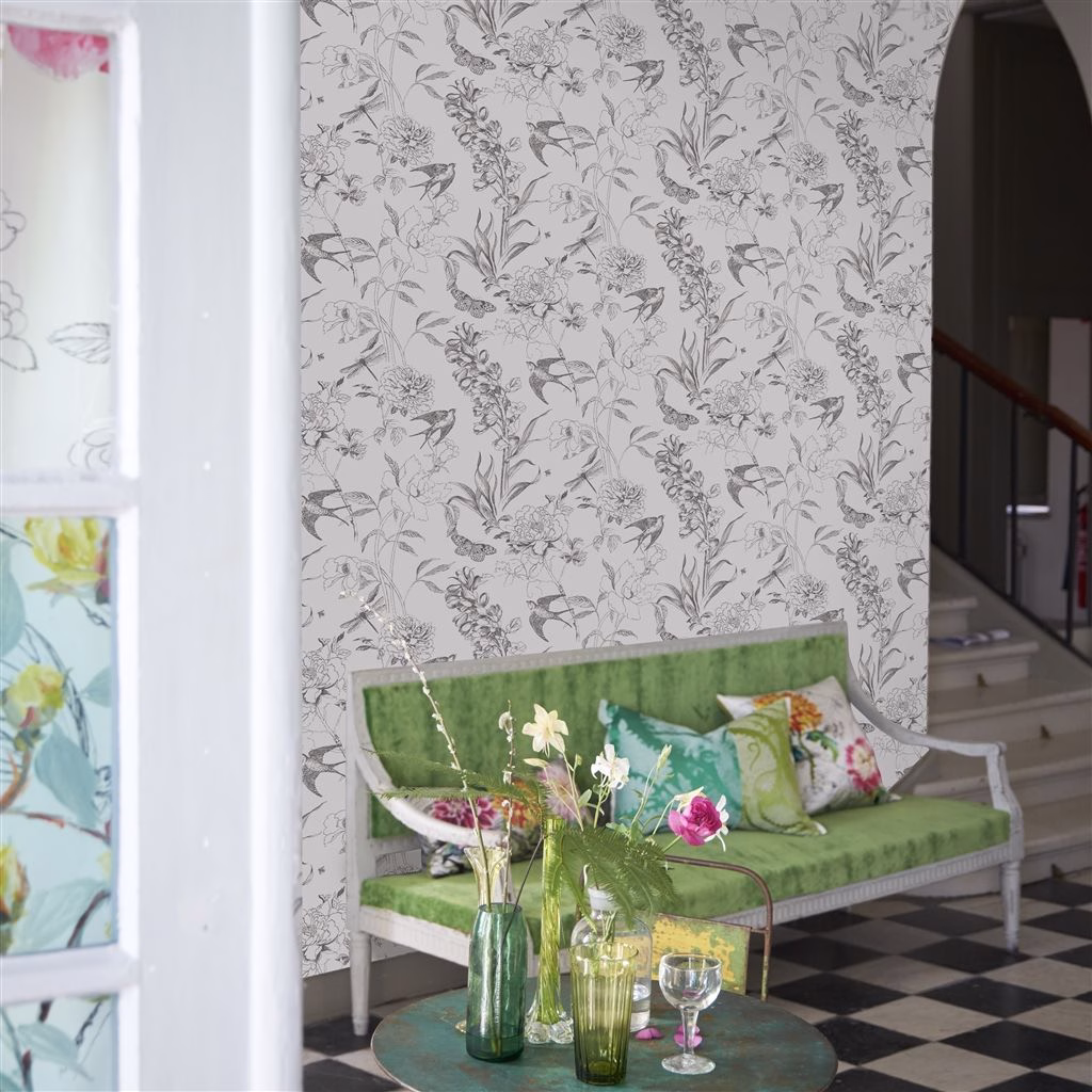Обои Designers Guild Jardin Des Plantes Sibylla Garden Black And White PDG721/01 фото в интерьере