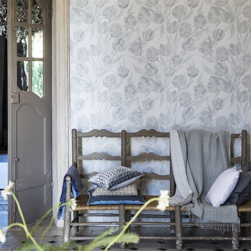 Обои Designers Guild Marquisette Fontainebleau-Slate PDG685/06 фото в интерьере