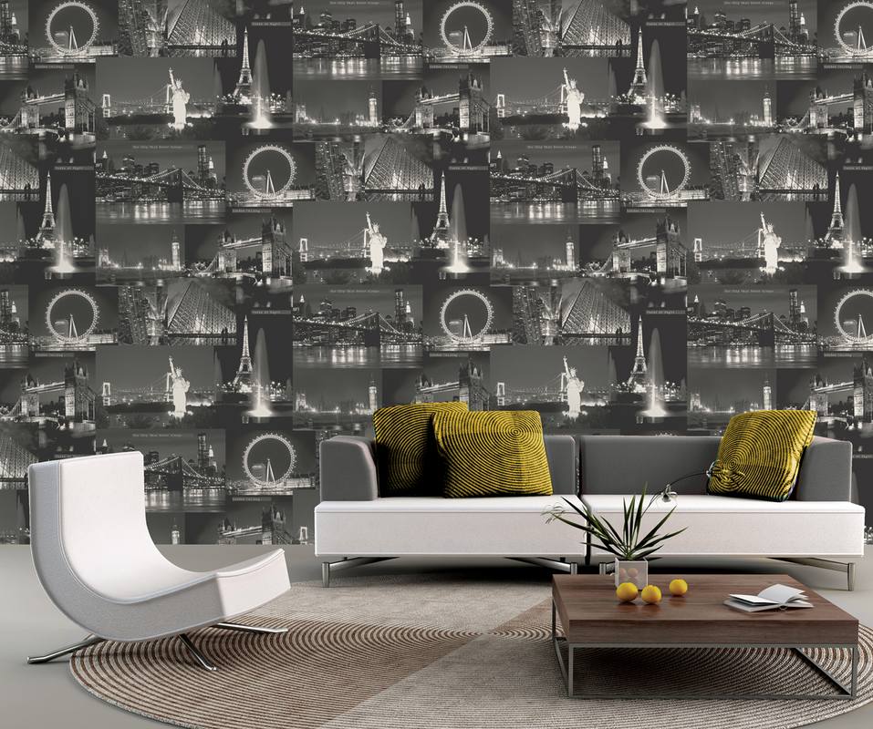 Обои Holden Imaginarium Night City Black/White 11330 фото в интерьере