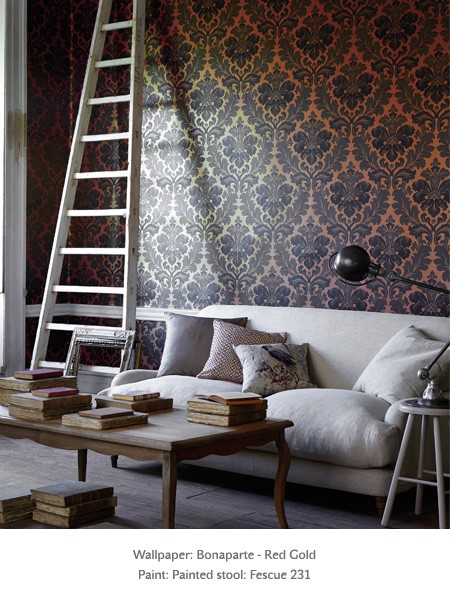 Обои Little Greene Revolution Papers Bonaparte - Red Gold 0284BPREDGO фото в интерьере