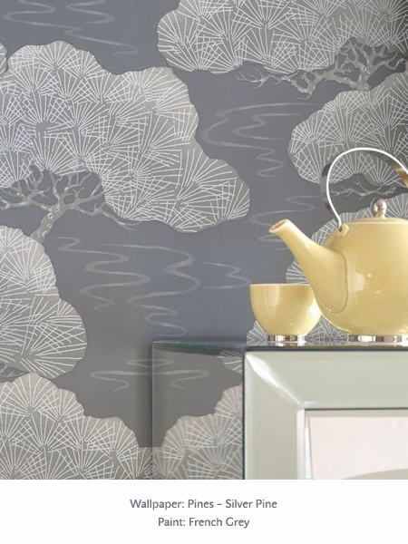 Обои Little Greene 20th Century Papers Pines - Silver Pine 0275PISILVE фото в интерьере