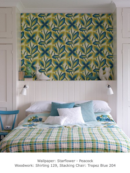 Обои Little Greene 20th Century Papers Starflower - Peacock 0280STPEACO фото в интерьере