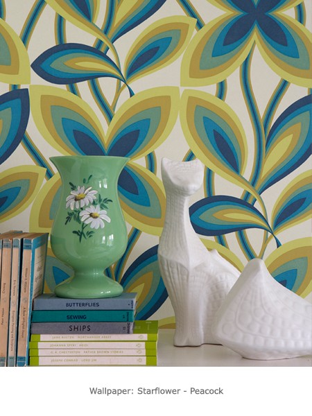 Обои Little Greene 20th Century Papers Starflower - Peacock 0280STPEACO фото в интерьере