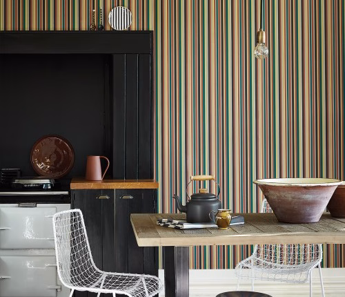 Обои Little Greene Painted Papers Tailor Stripe - Bakerloo 0286TABAKER фото в интерьере
