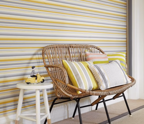 Обои Little Greene Painted Papers Tailor Stripe - Corn 0286TACORNZ фото в интерьере