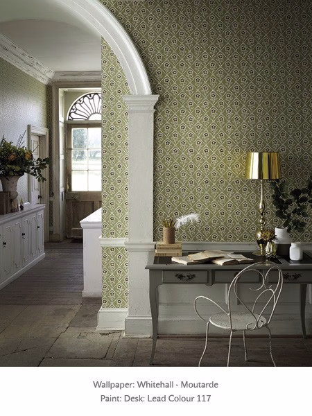 Обои Little Greene Revolution Papers Whitehall - Moutarde 0284WHMOUTA фото в интерьере