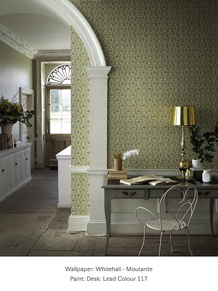 Обои Little Greene Revolution Papers Whitehall - Moutarde 0284WHMOUTA фото в интерьере